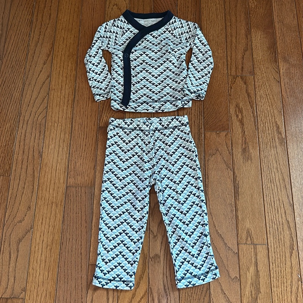 🐝 BURT’S BEES Matching Set blue white 3-6 months pants shirt girls boys organic